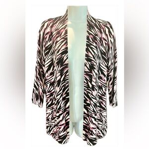 Chico's sz 0 (35-40" bust) Black White Pink Zebra Animal Print Open Cardigan